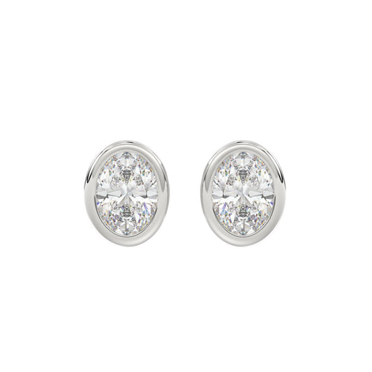 LADIES SOLITAIRE EARRINGS 3CT OVAL DIAMOND 14K WHITE GOLD