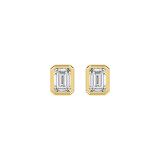 LADIES SOLITAIRE EARRINGS 1CT EMERALD DIAMOND 14K YELLOW GOLD