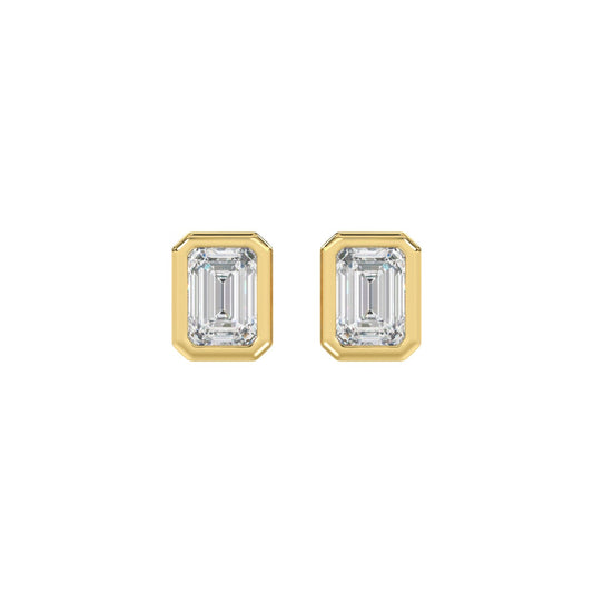 LADIES SOLITAIRE EARRINGS 2CT EMERALD DIAMOND 14K YELLOW GOLD