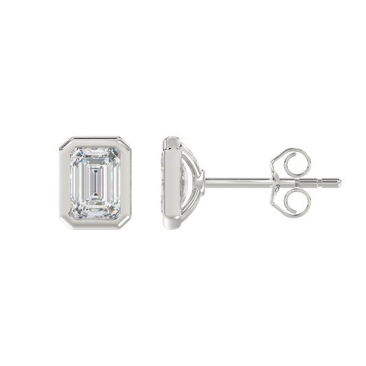 LADIES SOLITAIRE EARRINGS 3CT EMERALD DIAMOND 14K WHITE GOLD