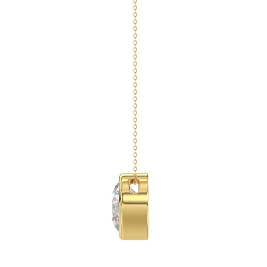 LADIES SOLITAIRE PENDANT 1CT ROUND DIAMOND 14K YELLOW GOLD WITH CHAIN