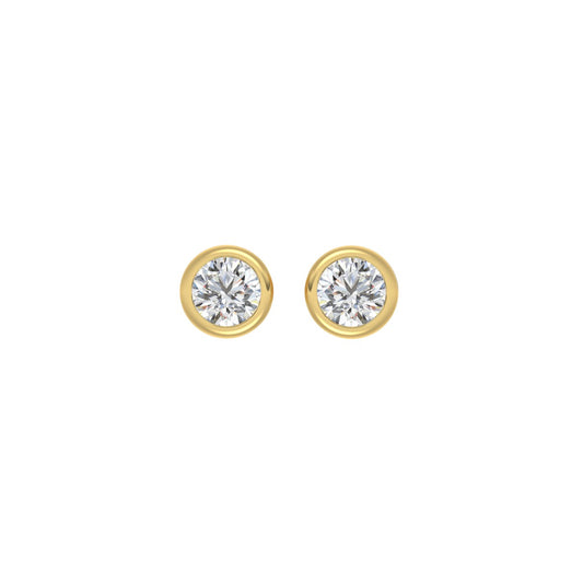 LADIES SOLITAIRE EARRINGS 1CT ROUND DIAMOND 14K YELLOW GOLD