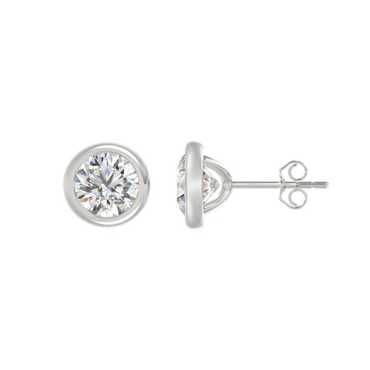 LADIES SOLITAIRE EARRINGS 3CT ROUND DIAMOND 14K WHITE GOLD