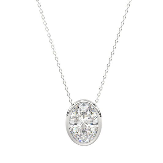 LADIES SOLITAIRE PENDANT 2CT OVAL DIAMOND 14K WHITE GOLD