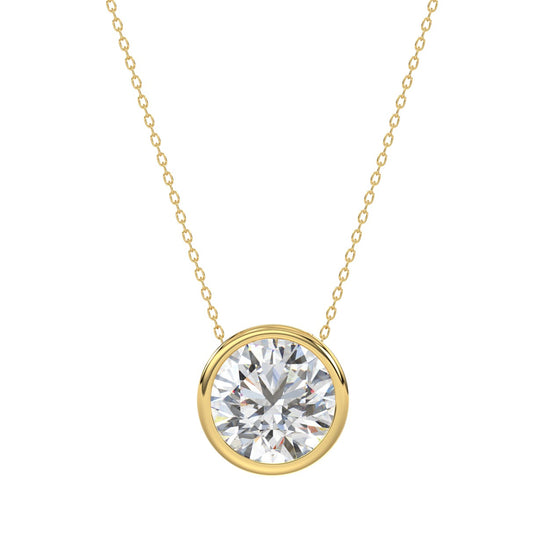 LADIES SOLITAIRE PENDANT 2CT ROUND DIAMOND 14K YELLOW GOLD