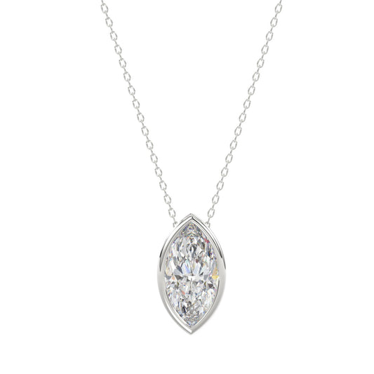 LADIES SOLITAIRE PENDANT 2CT MARQUISE DIAMOND 14K WHITE GOLD
