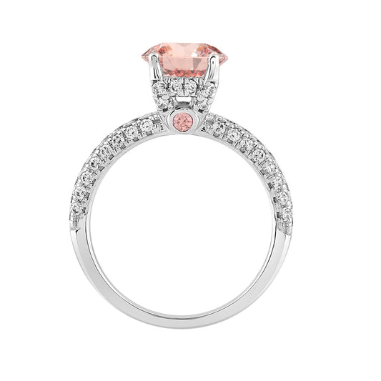 ETERNAL BLUSH COLLECTION LADIES RING 2 3/4CT ROUND/OVAL DIAMOND 14K WHITE GOLD (CENTER STONE PINK OVAL DIAMOND 2CT)