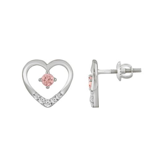ETERNAL BLUSH COLLECTION LADIES EARRINGS 1/3CT ROUND DIAMOND 14K WHITE GOLD (CENTER STONE PINK ROUND DIAMOND 1/5CT)