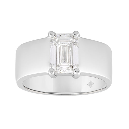 LADIES RING 2CT EMERALD DIAMOND 14K WHITE GOLD