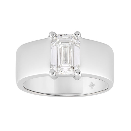LADIES RING 2CT EMERALD DIAMOND 14K WHITE GOLD