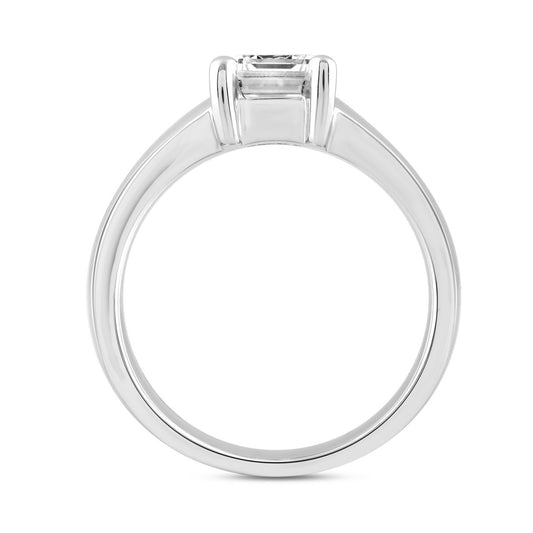 LADIES RING 2CT EMERALD DIAMOND 14K WHITE GOLD