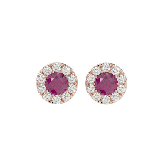 LADIES EARRINGS 5/8CT ROUND/RUBY DIAMOND 14K ROSE GOLD (CENTER STONE RUBY DIAMOND 3/4CT)