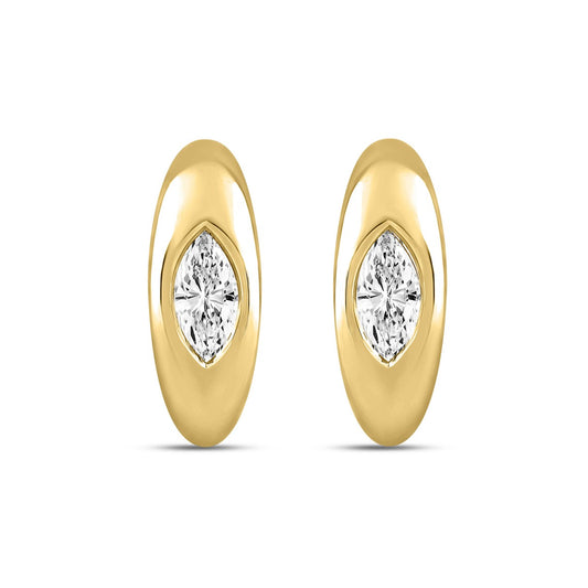 LADIES HOOP EARRINGS 2CT MARQUISE DIAMOND 14K YELLOW GOLD