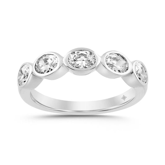 LADIES BAND 1CT OVAL DIAMOND 14K WHITE GOLD