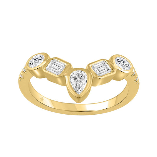 14K YELLOW GOLD 1.00CT ROUND/EMERALD/OVAL/PEAR DIAMOND LADIES BAND (PEAR 1/5CT EMERALD 1/3CT OVAL 1/3CT)