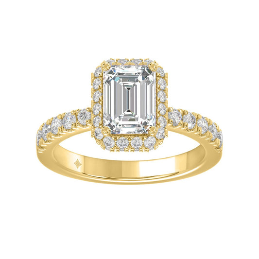 LADIES RING 4.00CT ROUND/EMERALD DIAMOND 14K YELLOW GOLD (CENTER STONE EMERALD DIAMOND 3.00CT)