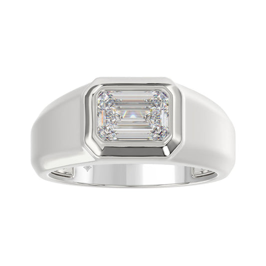 MEN'S RING 2CT EMERALD DIAMOND 14K WHITE GOLD (CENTER STONE EMERALD DIAMOND 2CT )