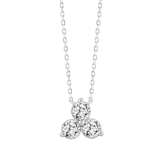 LADIES NECKLACE 1CT ROUND DIAMOND 14K WHITE GOLD WITH CHAIN