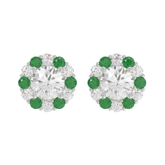 14K WHITE GOLD 2 1/2CT ROUND/ROUND GREEN SAPPHIRE LADIES EARRING (CENTER STONE ROUND DIAMOND 2CT)