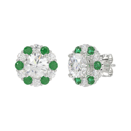 14K WHITE GOLD 2 1/2CT ROUND/ROUND GREEN SAPPHIRE LADIES EARRING (CENTER STONE ROUND DIAMOND 2CT)