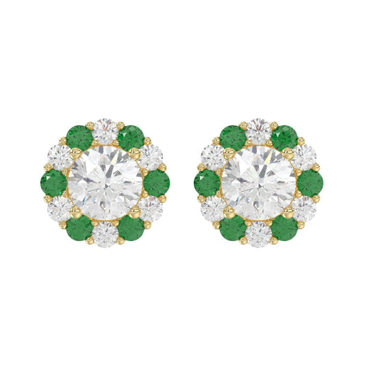 14K YELLOW GOLD 2 1/2CT ROUND/ROUND GREEN SAPPHIRE LADIES EARRING (CENTER STONE ROUND DIAMOND 2CT)