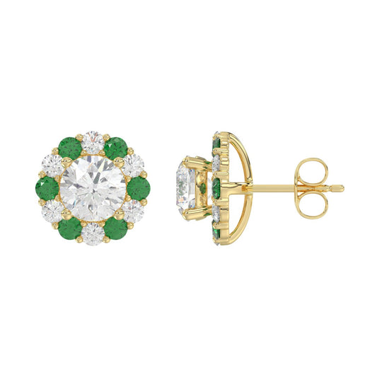 14K YELLOW GOLD 2 1/2CT ROUND/ROUND GREEN SAPPHIRE LADIES EARRING (CENTER STONE ROUND DIAMOND 2CT)