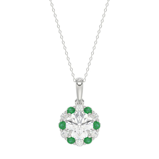 14K WHITE GOLD 1 1/4CT ROUND/ROUND GREEN SAPPHIRE LADIES PENDANT (CENTER STONE ROUND DIAMOND 1CT)