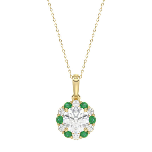 14K YELLOW GOLD 1 1/4CT ROUND/ROUND GREEN SAPPHIRE LADIES PENDANT (CENTER STONE ROUND DIAMOND 1CT)