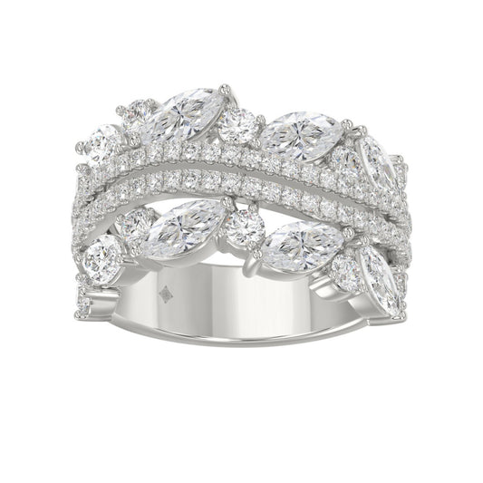 This is a diamond 14k cluster Ladies 2CT Ring featuring Marquise-shaped and round-cut diamonds in a leaf or floral motif set in white gold (Color F-G Clarity VS1/VS2)