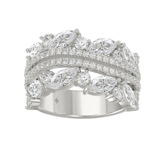 This is a diamond 14k cluster Ladies 2CT Ring featuring Marquise-shaped and round-cut diamonds in a leaf or floral motif set in white gold (Color F-G Clarity VS1/VS2)