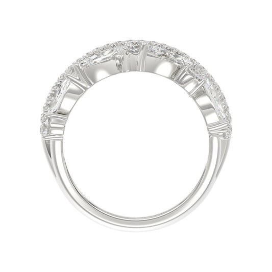 This is a diamond 14k cluster Ladies 2CT Ring featuring Marquise-shaped and round-cut diamonds in a leaf or floral motif set in white gold (Color F-G Clarity VS1/VS2)