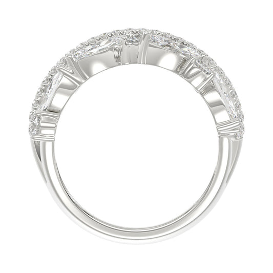 This is a diamond 14k cluster Ladies 2CT Ring featuring Marquise-shaped and round-cut diamonds in a leaf or floral motif set in white gold (Color F-G Clarity VS1/VS2)