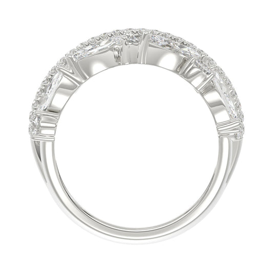 This is a diamond 14k cluster Ladies 2CT Ring featuring Marquise-shaped and round-cut diamonds in a leaf or floral motif set in white gold (Color F-G Clarity VS1/VS2)