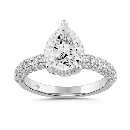 LADIES RING 2 3/4CT ROUND/PEAR DIAMOND 14K WHITE GOLD (CENTER STONE PEAR DIAMOND 2CT )