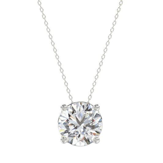 LADIES SOLITAIRE PENDANT WITH UNDER-PASS CHAIN 3CT ROUND DIAMOND 14K WHITE GOLD