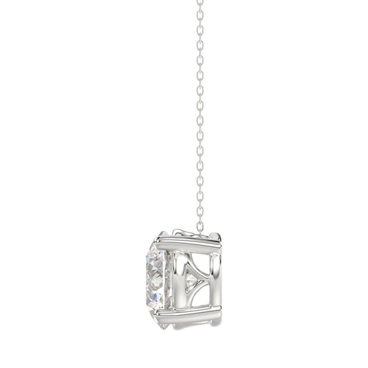 LADIES SOLITAIRE PENDANT WITH UNDER-PASS CHAIN 3CT ROUND DIAMOND 14K WHITE GOLD