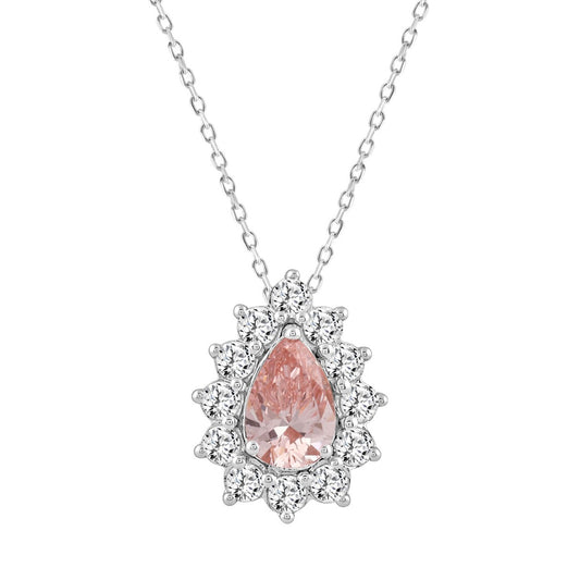 ETERNAL BLUSH COLLECTION LADIES PENDANT 2 1/2CT ROUND/PEAR DIAMOND 14K WHITE/ROSE GOLD (CENTER STONE PINK PEAR DIAMOND 1 1/2CT)