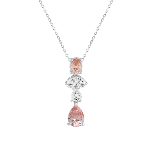 ETERNAL BLUSH COLLECTION 14K WHITE GOLD 2.00CT PINK PEAR & OVAL DIAMOND / PEAR DIAMOND LADIES PENDANT WITH CHAIN