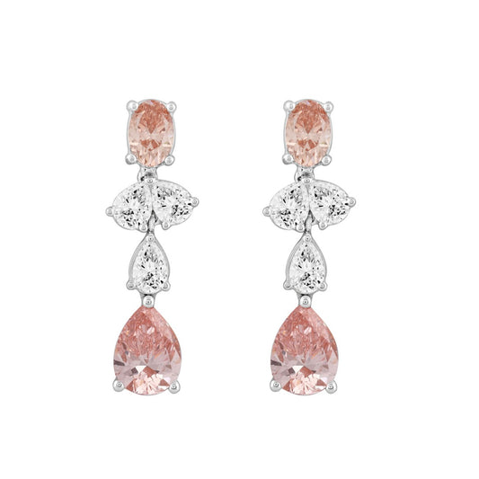 ETERNAL BLUSH COLLECTION 14K WHITE GOLD 3 1/2CT PINK OVAL/ PINK PEAR DIAMOND LADIES EARRINGS