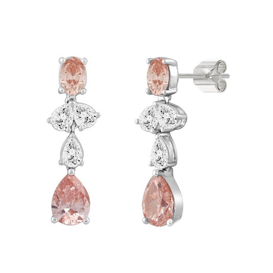 ETERNAL BLUSH COLLECTION 14K WHITE GOLD 3 1/2CT PINK OVAL/ PINK PEAR DIAMOND LADIES EARRINGS