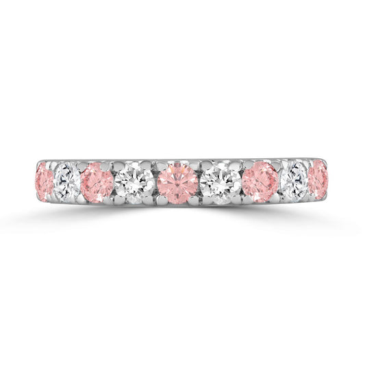 ETERNAL BLUSH COLLECTION 14K WHITE GOLD 1.00 CT ROUND PINK & WHITE DIAMOND ALTERNATING BAND RING