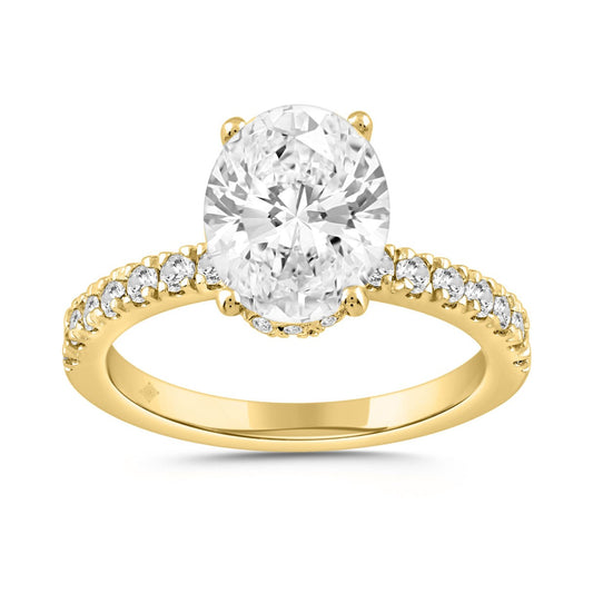 LADIES RING 2 1/2CT ROUND/OVAL DIAMOND 14K YELLOW GOLD (CENTER STONE OVAL DIAMOND 2CT )