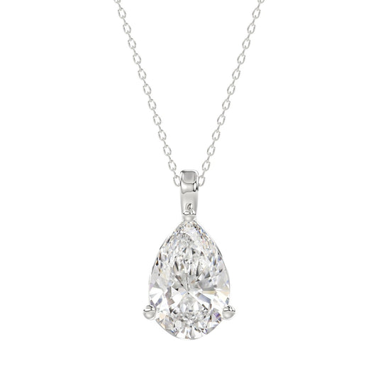 LADIES SOLITAIRE PENDANT 4CT PEAR DIAMOND 14K WHITE GOLD