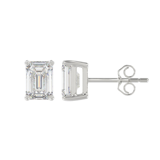 LADIES SOLITAIRE EARRINGS 2 1/2CT EMERALD DIAMOND 14K WHITE GOLD