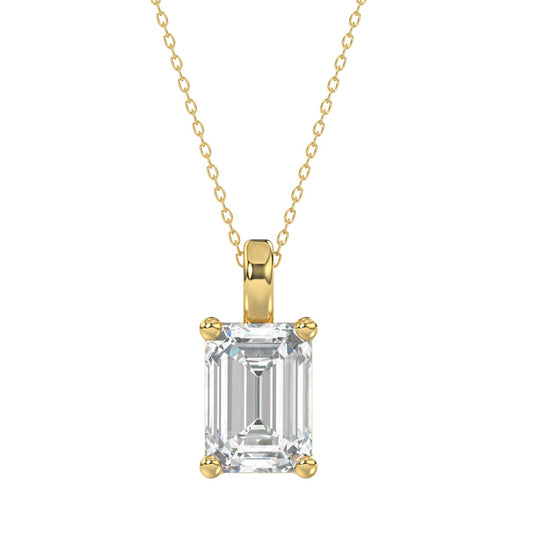 LADIES SOLITAIRE PENDANT WITH CHAIN 4CT EMERALD DIAMOND 14K YELLOW GOLD