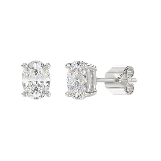 LADIES SOLITAIRE EARRINGS 2 1/2CT OVAL DIAMOND 14K WHITE GOLD