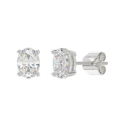LADIES SOLITAIRE EARRINGS 2 1/2CT OVAL DIAMOND 14K WHITE GOLD