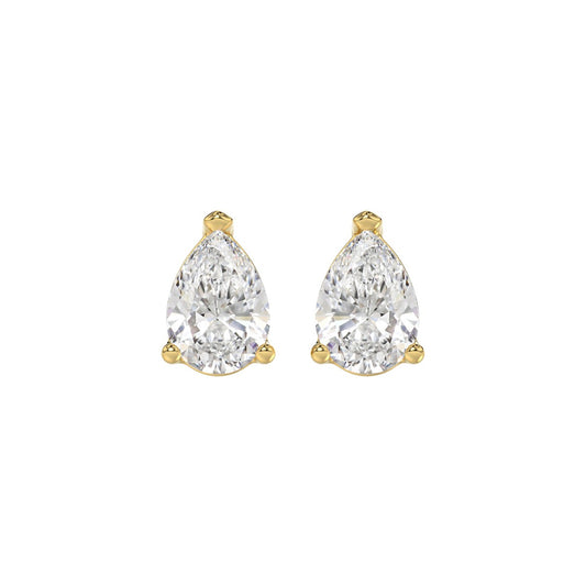 LADIES SOLITAIRE EARRINGS 2 1/2CT PEAR DIAMOND 14K YELLOW GOLD