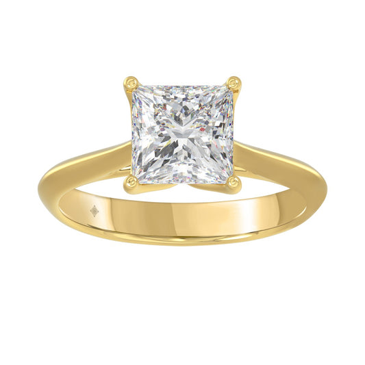 LADIES SOLITAIRE RING 2 1/2CT PRINCESS DIAMOND 14K YELLOW GOLD