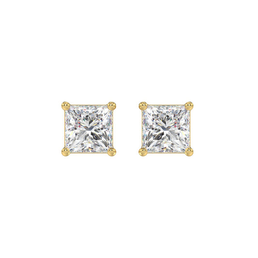 LADIES SOLITAIRE EARRINGS 2 1/2CT PRINCESS DIAMOND 14K YELLOW GOLD